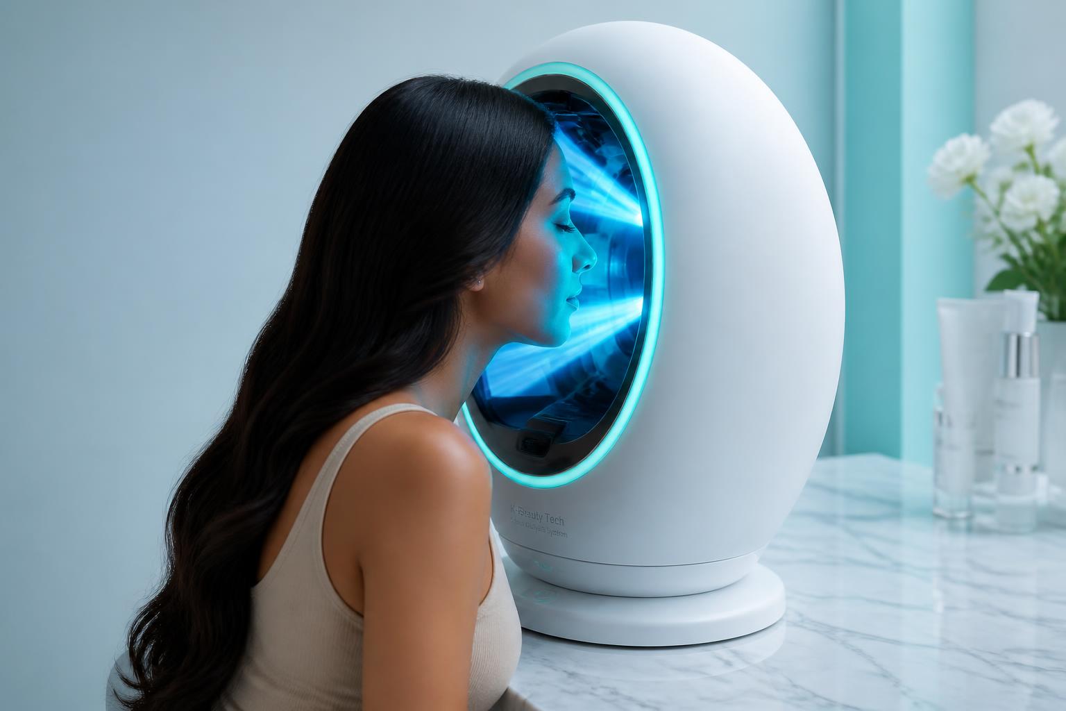 Escaneo facial en proceso con luces LED azul aqua